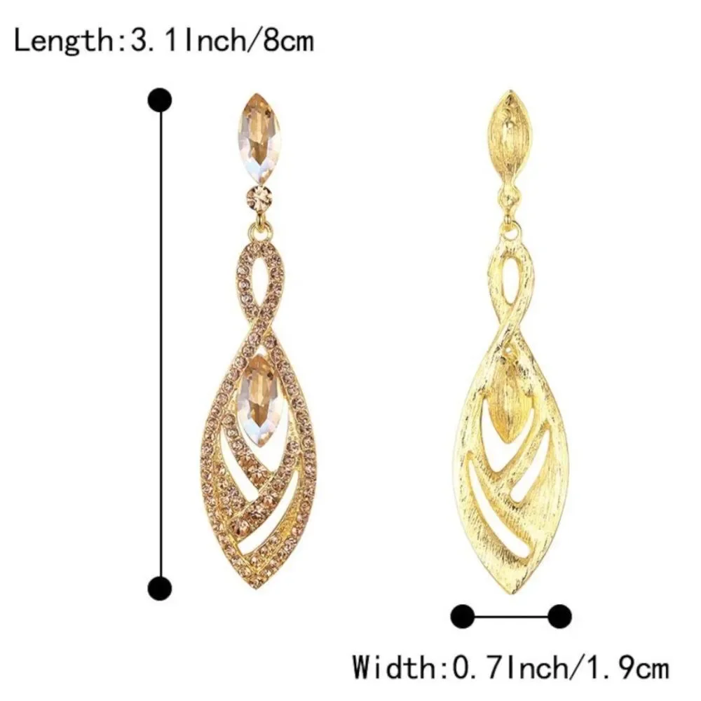 Yellow Gold with Champagne Topaz Austrian Crystal Twisted Chandelier Earrings